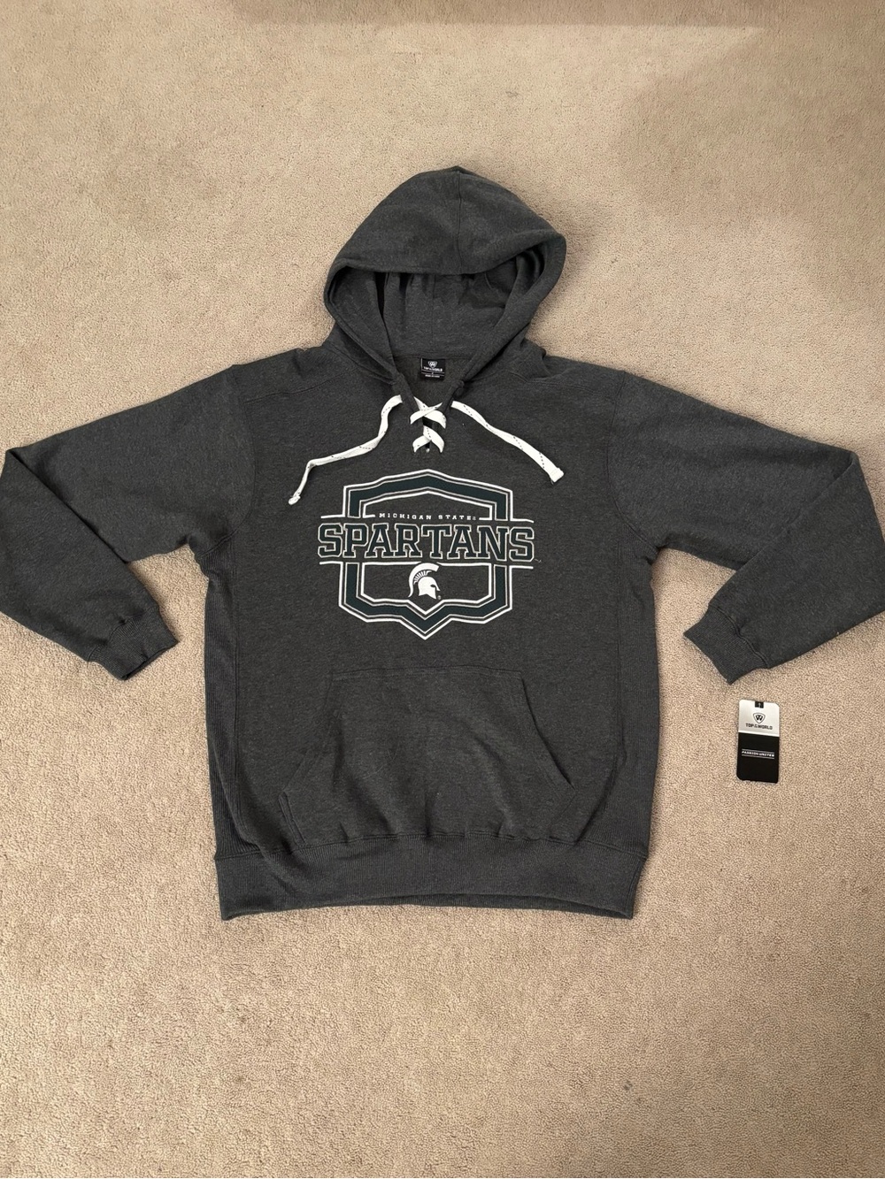 Michigan State Spartans Hoodie Top of the World Lace Up Gray Sweatshirt L NWT